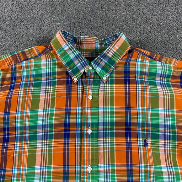 Ralph Lauren Button Down Shirt Men's 2XB Classic Fit Orange Green Plaid Check - Picture 2 of 10